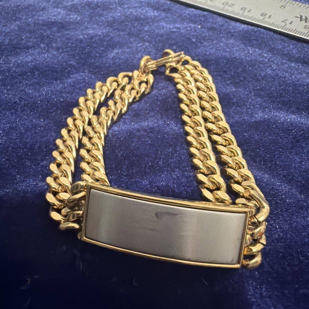 Vintage Speidel Men's Gold Tone Plated Curb Link ID Bracelet Blank Unengraved